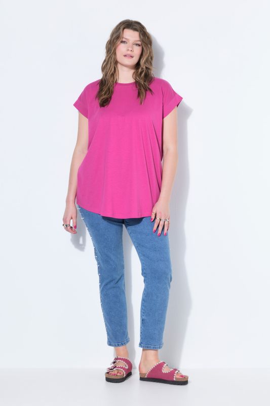 Cap Sleeve Rounded Hem Tunic Tee