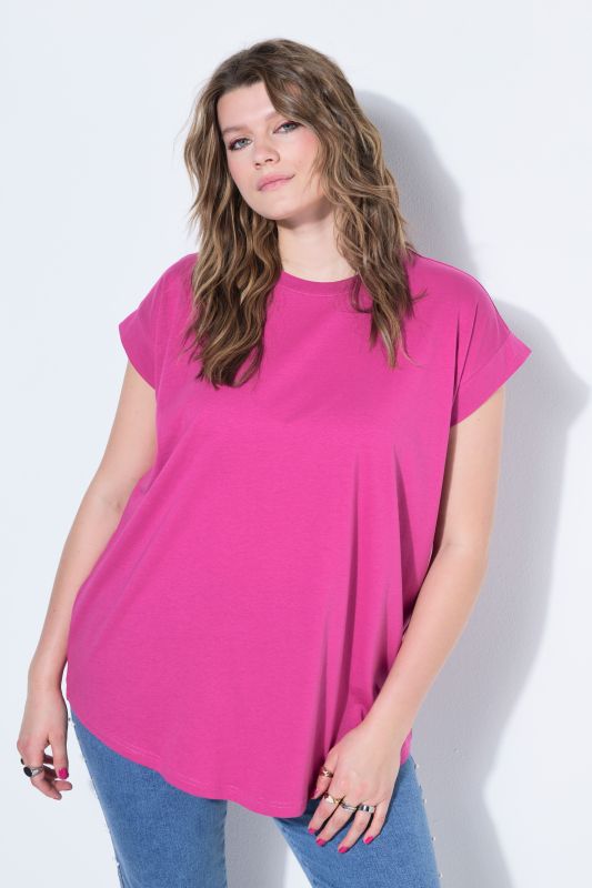 Cap Sleeve Rounded Hem Tunic Tee