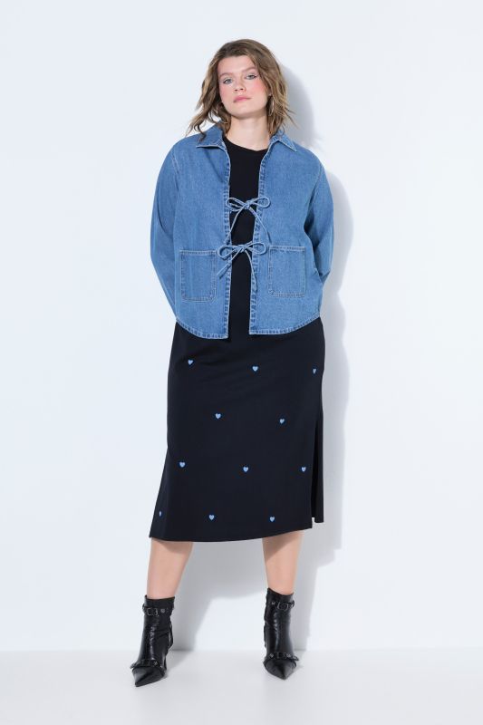 Ribbon Tie Long Sleeve Denim Jacket