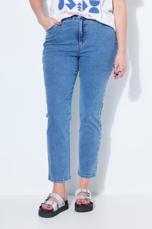 Pearl Studded Stretch Fit Mom Jeans