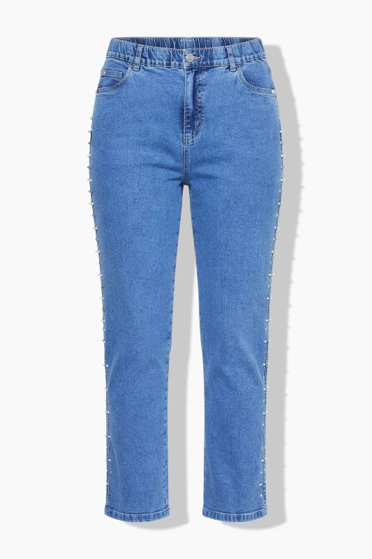 Pearl Studded Stretch Fit Mom Jeans