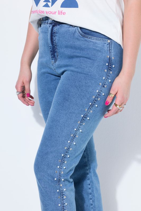 Pearl Studded Stretch Fit Mom Jeans
