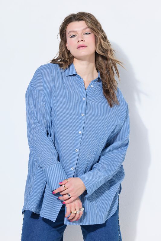 Irregular Striped Button-Down Tunic Blouse