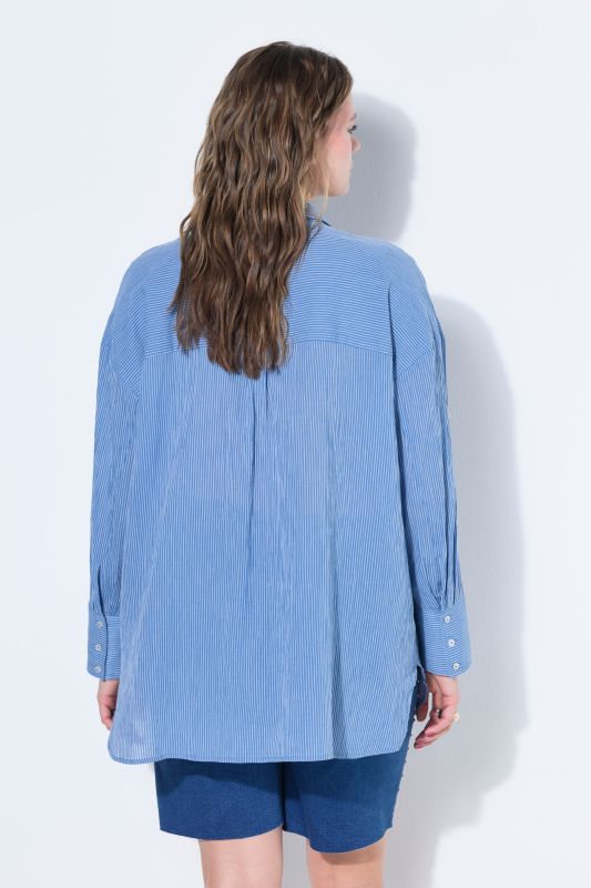 Irregular Striped Button-Down Tunic Blouse