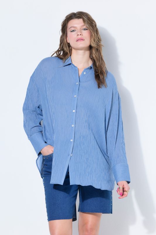 Irregular Striped Button-Down Tunic Blouse