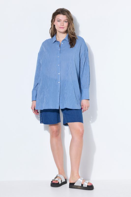 Irregular Striped Button-Down Tunic Blouse