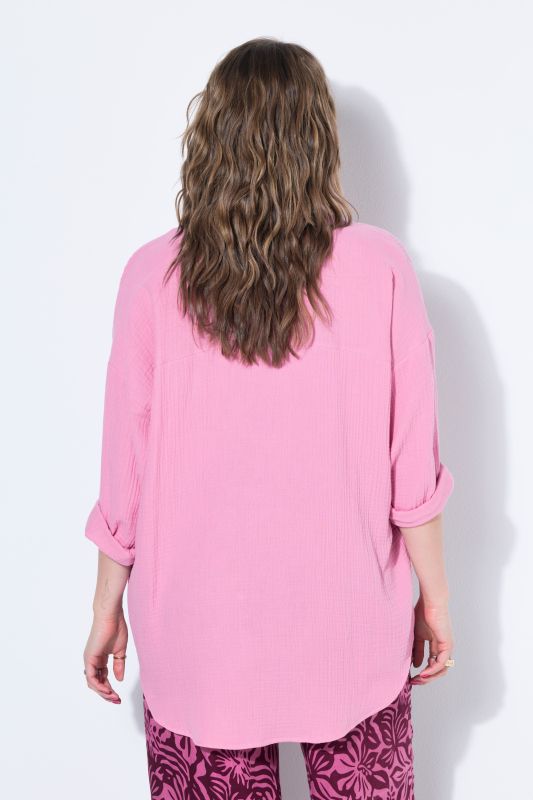 Oversized Muslin Heart Patch Button-Down Blouse