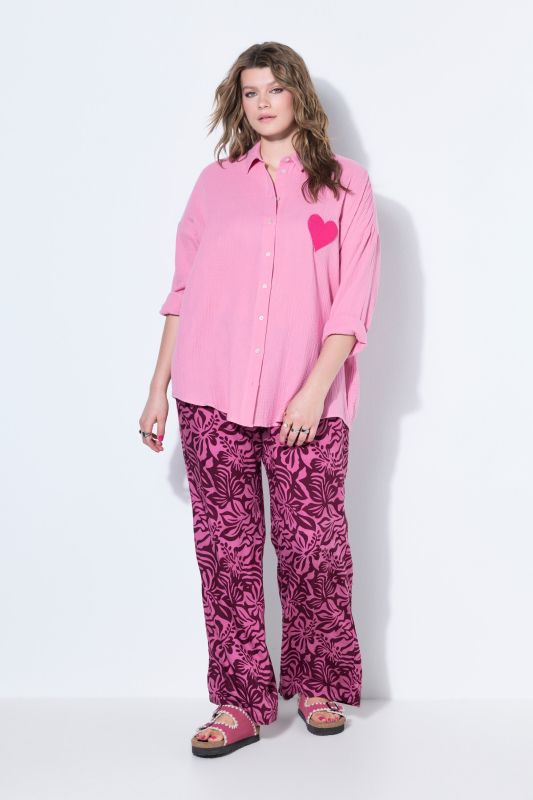 Oversized Muslin Heart Patch Button-Down Blouse
