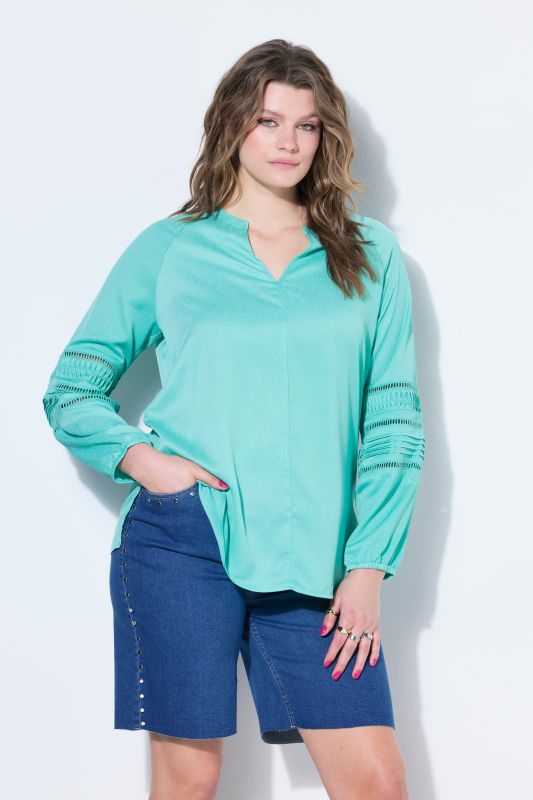 Decorative Sleeve Split Neck Blouse