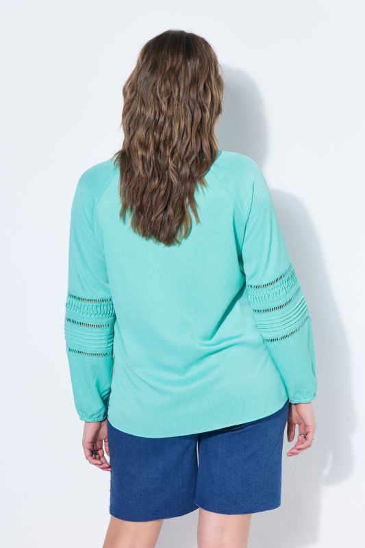 Decorative Sleeve Split Neck Blouse
