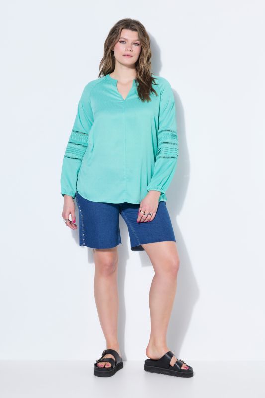 Decorative Sleeve Split Neck Blouse