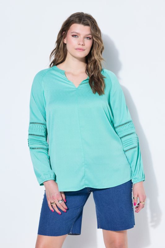 Decorative Sleeve Split Neck Blouse