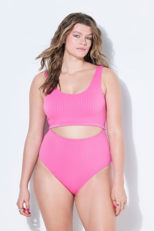 Ribbed Bikini-Style One Piece Cutout Swimsuit