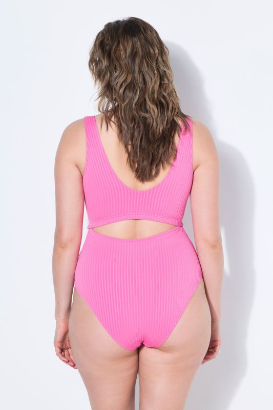 Ribbed Bikini-Style One Piece Cutout Swimsuit