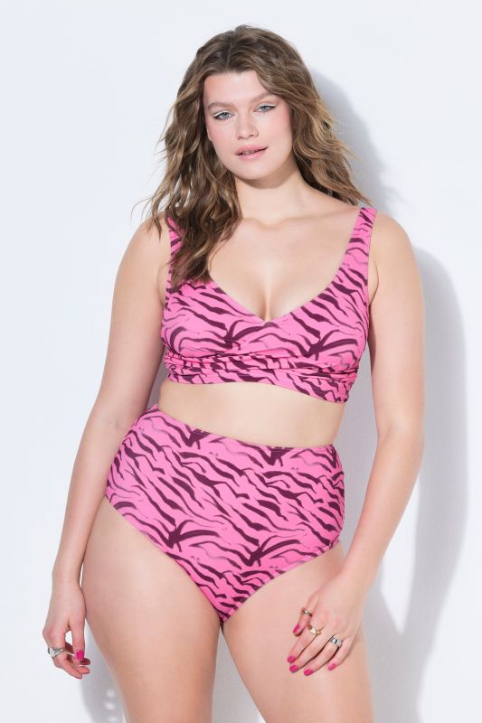 Pink Zebra Print Draped Bikini Top