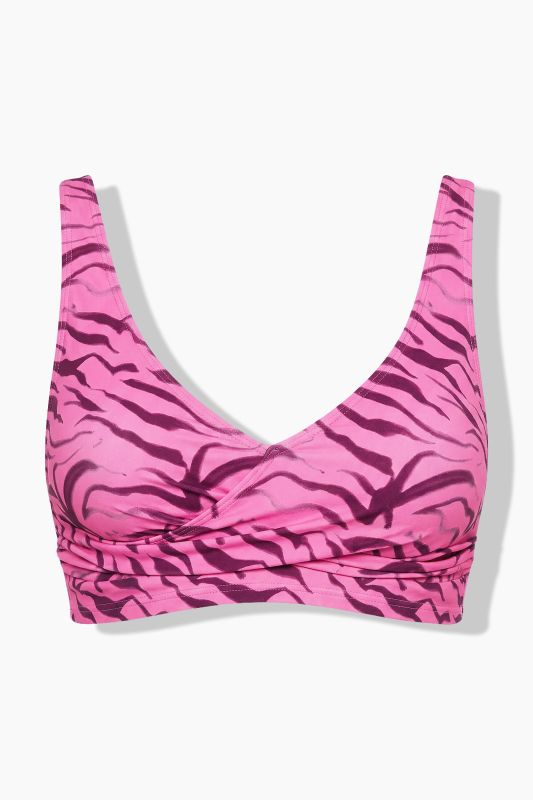 Pink Zebra Print Draped Bikini Top