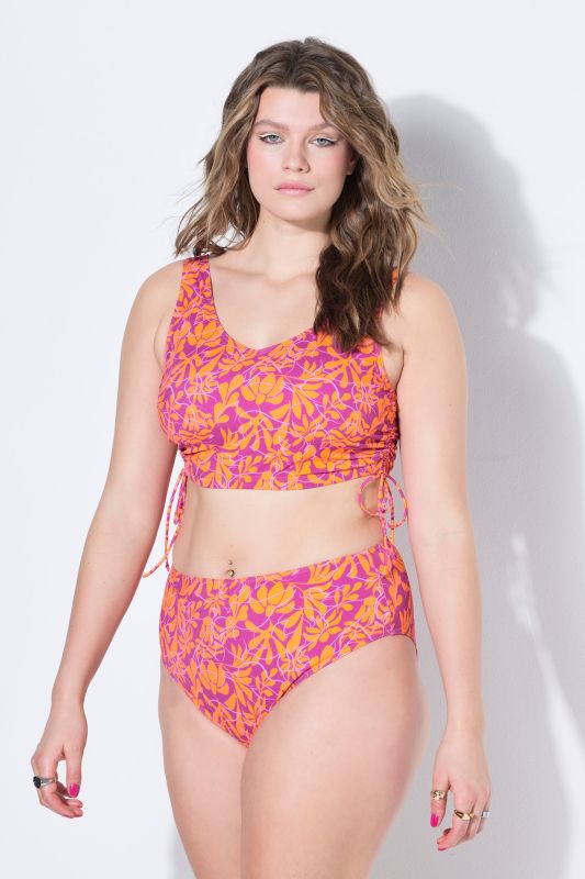Neon Leaves Gathered Bikini Top