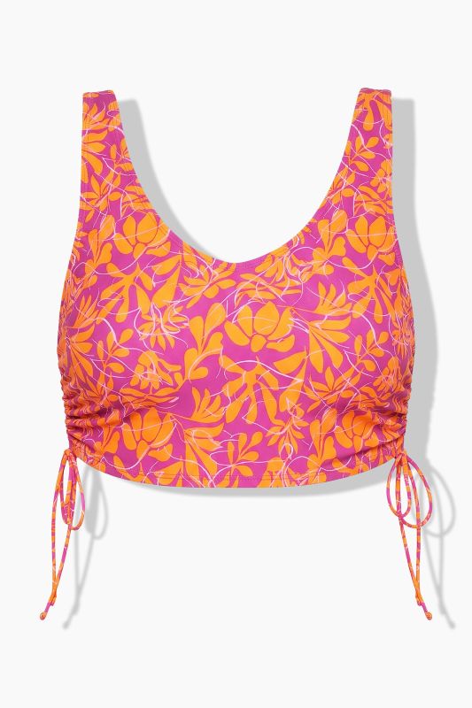 Neon Leaves Gathered Bikini Top