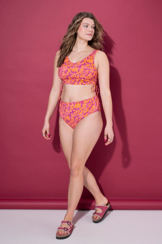 Neon Leaves Gathered Bikini Top