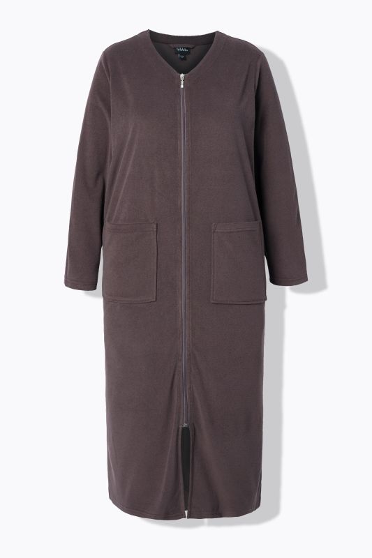 Long Zip Front Cotton Blend Terry Bathrobe