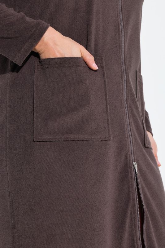 Long Zip Front Cotton Blend Terry Bathrobe