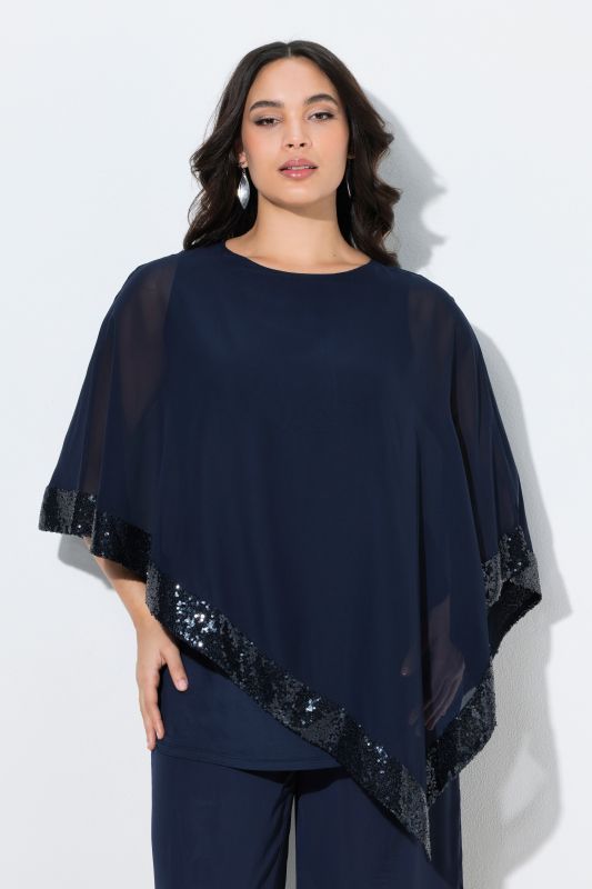 Sequined Trim Asymmetric Layered Chiffon Blouse