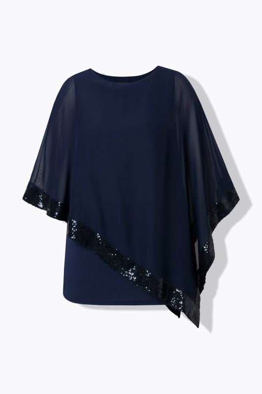Sequined Trim Asymmetric Layered Chiffon Blouse