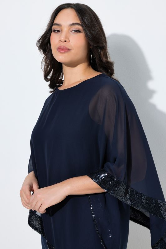 Sequined Trim Asymmetric Layered Chiffon Blouse