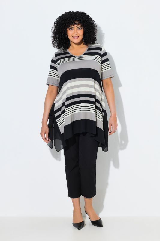 Chiffon Trimmed Striped Tunic