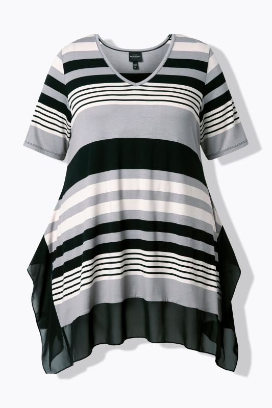 Chiffon Trimmed Striped Tunic