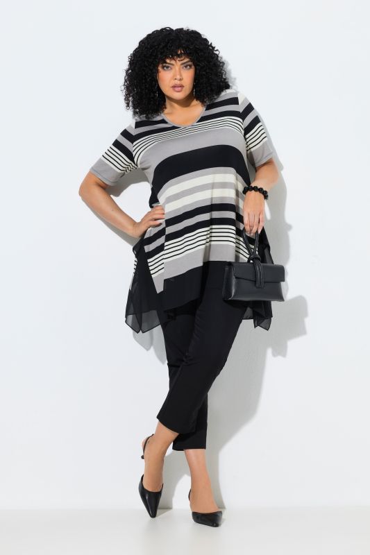 Chiffon Trimmed Striped Tunic