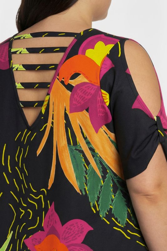 Colorful Cat Print Cutout Short Sleeve Dress