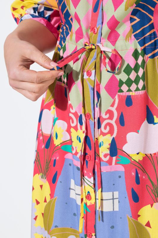 Allover Print Drawstring Waist Dress