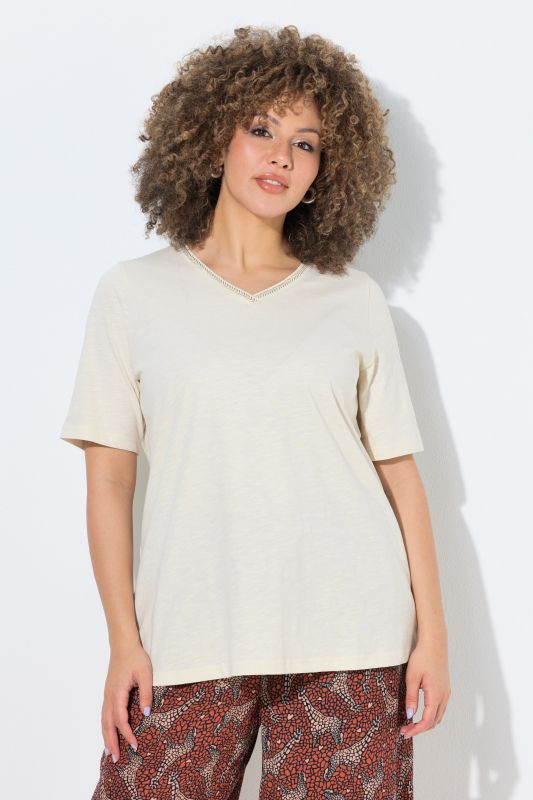 Metallic Embroidered Short Sleeve Tee