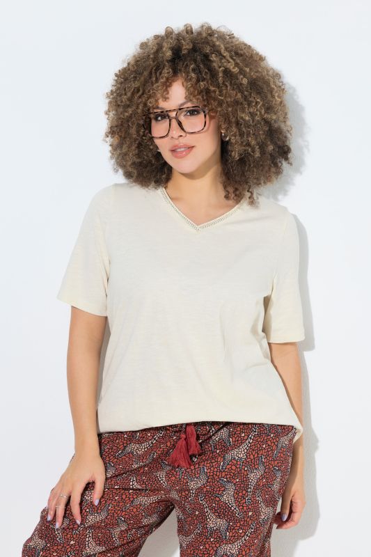 Metallic Embroidered Short Sleeve Tee