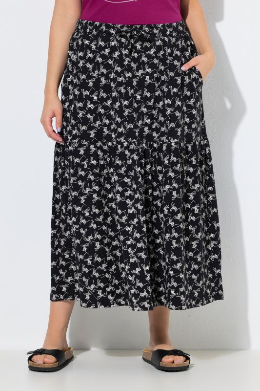 Flowers Script Print Elastic Waist Skirt