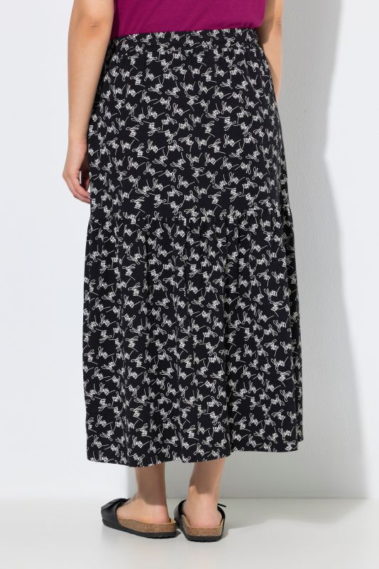 Flowers Script Print Elastic Waist Skirt