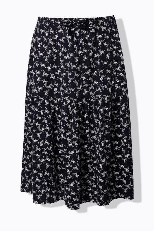 Flowers Script Print Elastic Waist Skirt