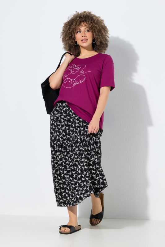 Flowers Script Print Elastic Waist Skirt