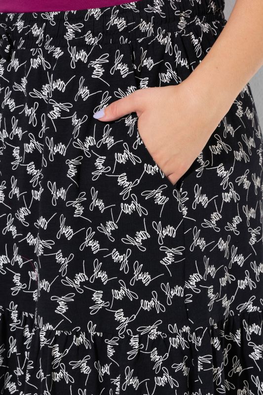 Flowers Script Print Elastic Waist Skirt