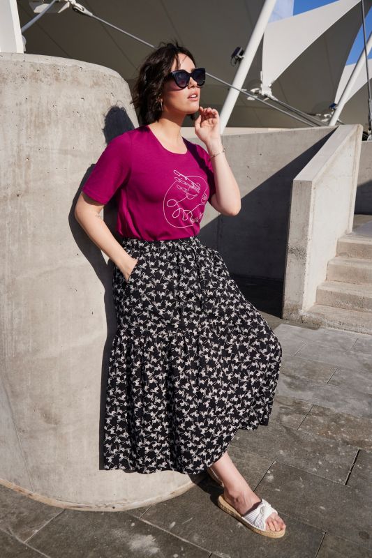 Flowers Script Print Elastic Waist Skirt