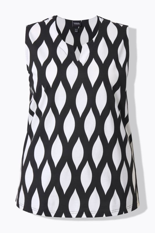 Ogee Print Sleeveless Split Neck Blouse