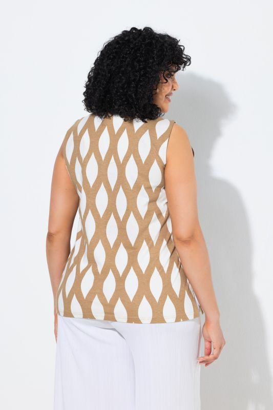 Ogee Print Sleeveless Split Neck Blouse