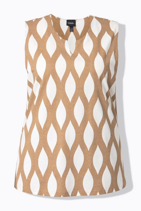 Ogee Print Sleeveless Split Neck Blouse