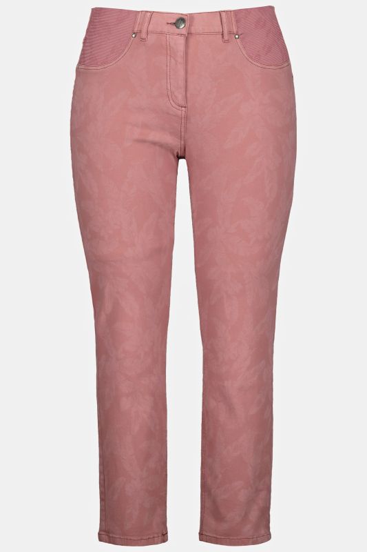 Subtle Floral Elastic Inset Slim Leg Sarah Fit Stretch Pants