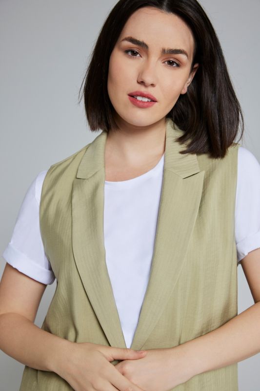 Fine Textured Stripe Button Front Vest