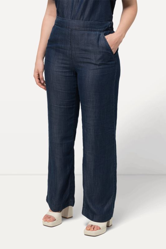 Denim Look Lyocell Elastic Waist Straight Leg Pants