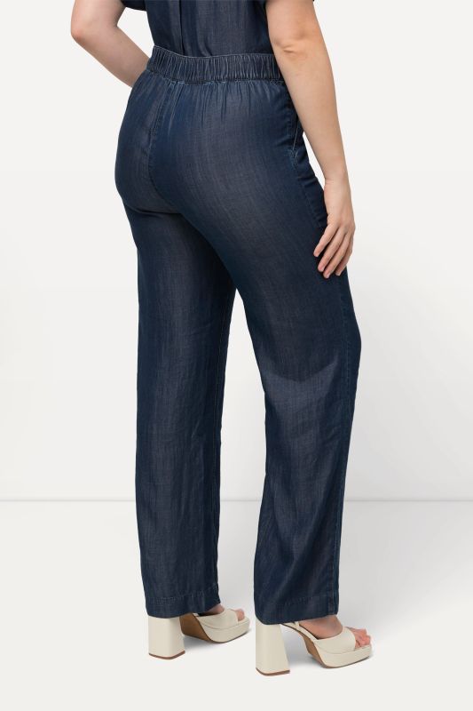 Denim Look Lyocell Elastic Waist Straight Leg Pants