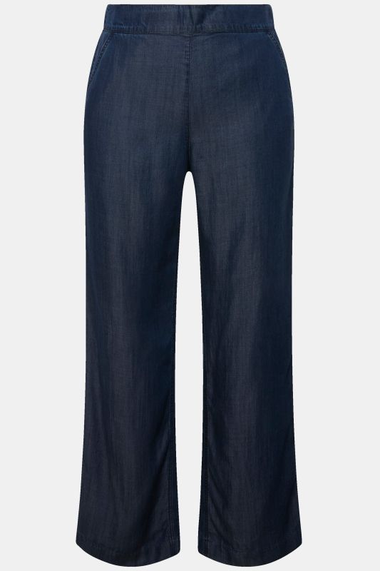 Denim Look Lyocell Elastic Waist Straight Leg Pants