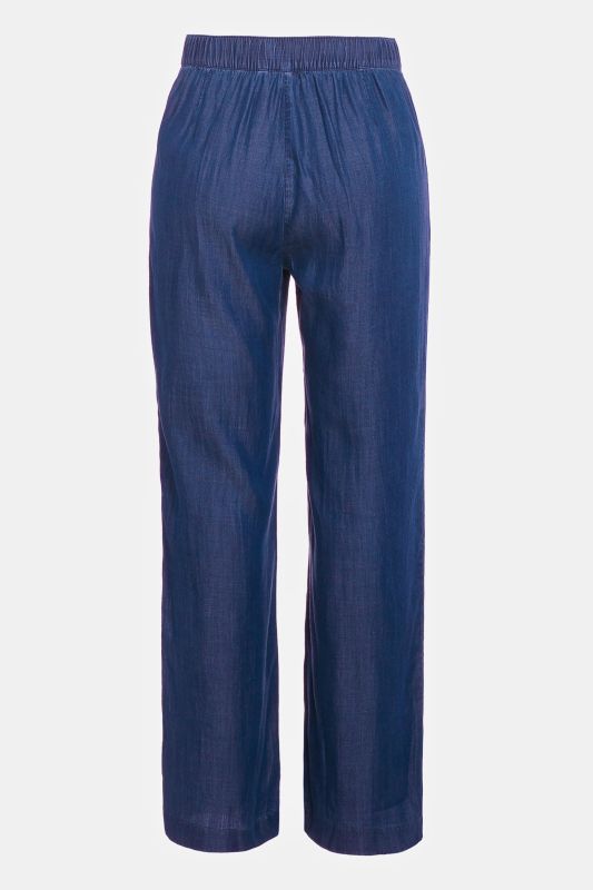 Denim Look Lyocell Elastic Waist Straight Leg Pants